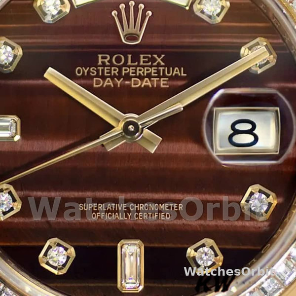 Replica Rolex Day-Date 36mm voor heren-118398-Bulls Eye-Bruin met diamanten wijzerplaat<br />