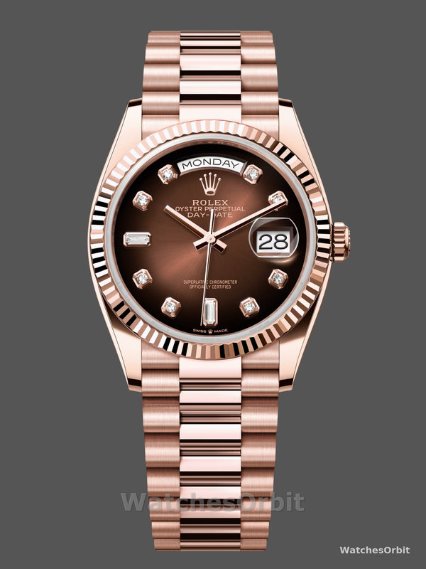 Rolex Day-Date 128235 Everose Gold Brown Ombre Diamond Dial 36MM Unisex Replica Watch