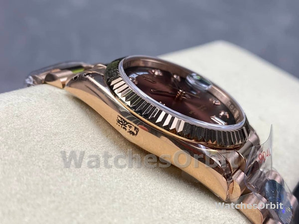 Replica Rolex Day-Date 36mm Unisex-128235-Everose Gold-Brown Ombre Diamond Dial Bruin