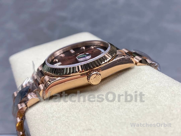 Replica Rolex Day-Date 36mm Unisex-128235-Everose Gold-Brown Ombre Diamond Dial Bruin