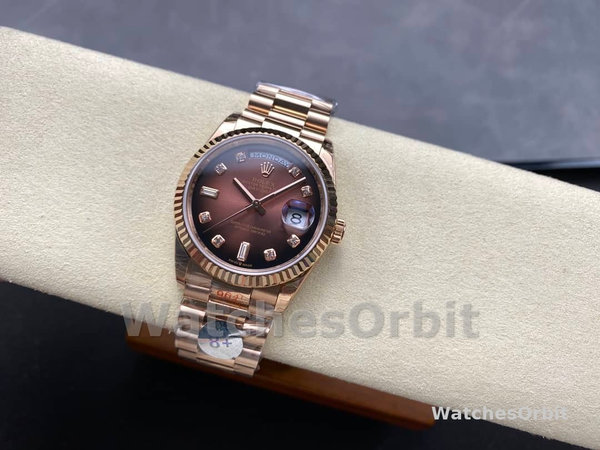 Replica Rolex Day-Date 36mm Unisex-128235-Everose Gold-Brown Ombre Diamond Dial Bruin