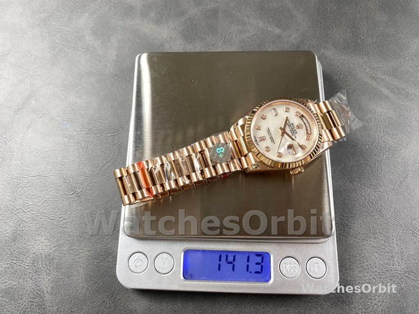 Replica Rolex Day-Date 36mm unisex-128235-Everose Goud-MOP Wijzerplaat MOP