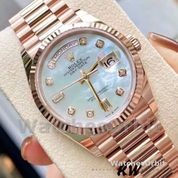 Replica Rolex Day-Date 36mm unisex-128235-Everose Goud-MOP Wijzerplaat MOP