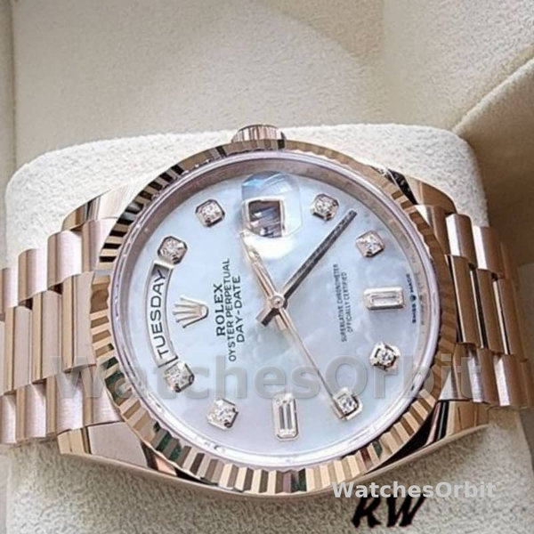Replica Rolex Day-Date 36mm unisex-128235-Everose Goud-MOP Wijzerplaat MOP