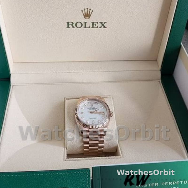 Replica Rolex Day-Date 36mm unisex-128235-Everose Goud-MOP Wijzerplaat MOP