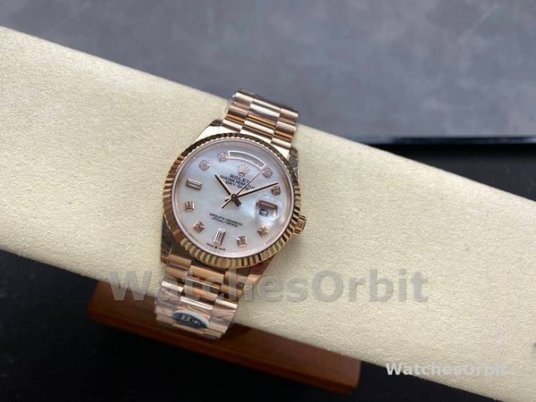 Replica Rolex Day-Date 36mm unisex-128235-Everose Goud-MOP Wijzerplaat MOP