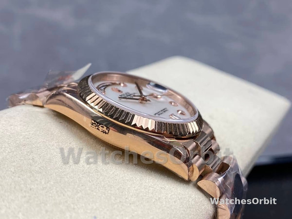 Replica Rolex Day-Date 36mm unisex-128235-Everose Goud-MOP Wijzerplaat MOP