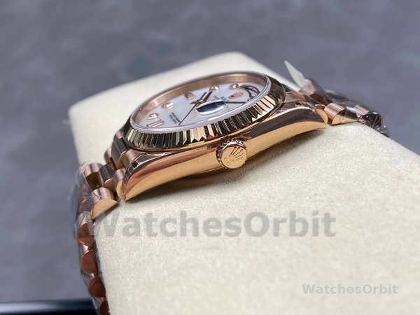 Replica Rolex Day-Date 36mm unisex-128235-Everose Goud-MOP Wijzerplaat MOP