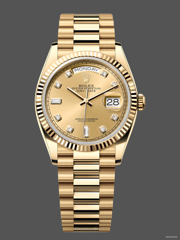 Rolex Day-Date 128238 0008 Fluted Bezel Champagne Diamond Dial 36MM Unisex Replica Watch