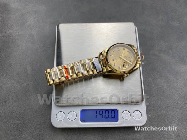 Replica Rolex Day-Date 36mm Unisex-128238 0008-Gefleerde lunette-Kampanje Diamanten Wijzerplaat Champagne