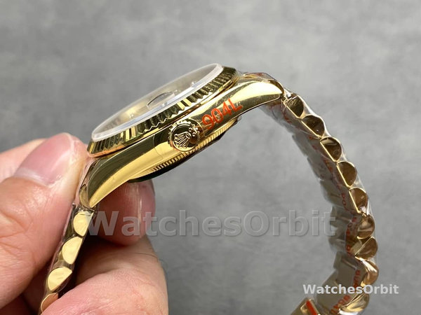 Replica Rolex Day-Date 36mm Unisex-128238 0008-Gefleerde lunette-Kampanje Diamanten Wijzerplaat Champagne