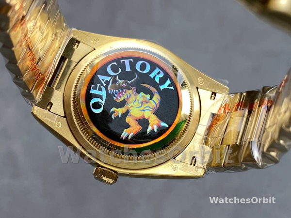 Replica Rolex Day-Date 36mm Unisex-128238 0008-Gefleerde lunette-Kampanje Diamanten Wijzerplaat Champagne