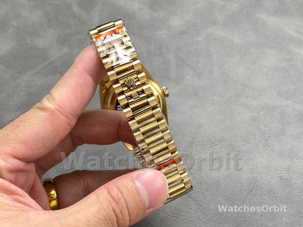 Replica Rolex Day-Date 36mm Unisex-128238 0008-Gefleerde lunette-Kampanje Diamanten Wijzerplaat Champagne