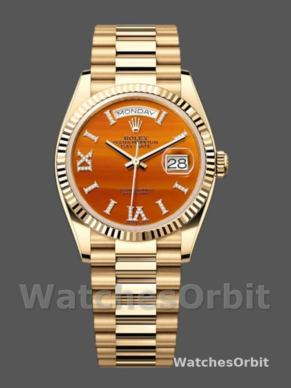 Rolex Day-Date 128238 Fluted Bezel Carnelian dial 36MM Unisex Replica Watch