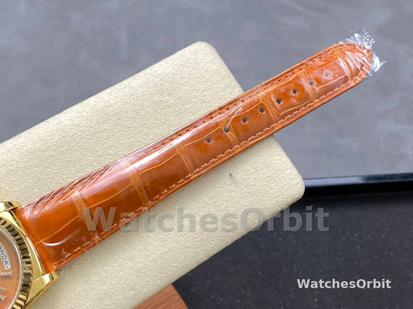 Replica Rolex Day-Date 36mm voor heren-128238 Geribbelde lunette-Karneool wijzerplaat