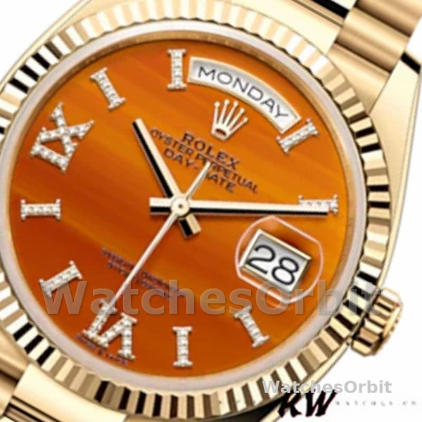 Replica Rolex Day-Date 36mm voor heren-128238 Geribbelde lunette-Karneool wijzerplaat
