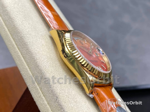 Replica Rolex Day-Date 36mm voor heren-128238 Geribbelde lunette-Karneool wijzerplaat
