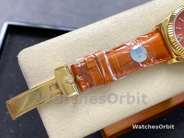 Replica Rolex Day-Date 36mm voor heren-128238 Geribbelde lunette-Karneool wijzerplaat