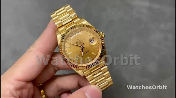 Unisex's Rolex Day-Date 36mm Unisex-128238-Fluted Bezel-Champagne Index Dial Champagne