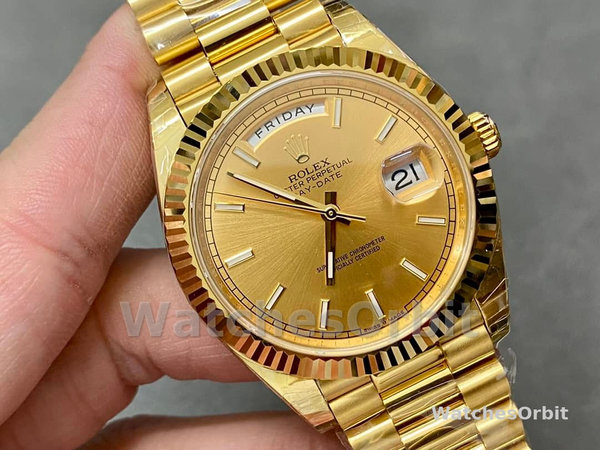 Rolex Day-Date 128238 Fluted Bezel Champagne Index Dial 36MM Unisex Replica Watch