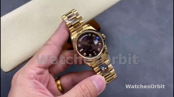 Replica Rolex Day-Date 36mm voor heren-128238 Geribbelde lunette-Donkergrijze wijzerplaat