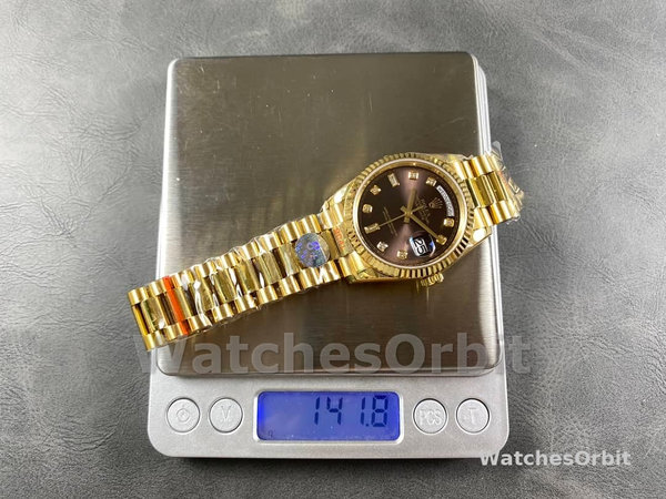 Replica Rolex Day-Date 36mm voor heren-128238 Geribbelde lunette-Donkergrijze wijzerplaat