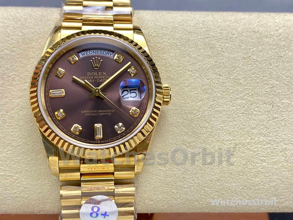 Replica Rolex Day-Date 36mm voor heren-128238 Geribbelde lunette-Donkergrijze wijzerplaat