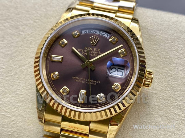 Replica Rolex Day-Date 36mm voor heren-128238 Geribbelde lunette-Donkergrijze wijzerplaat