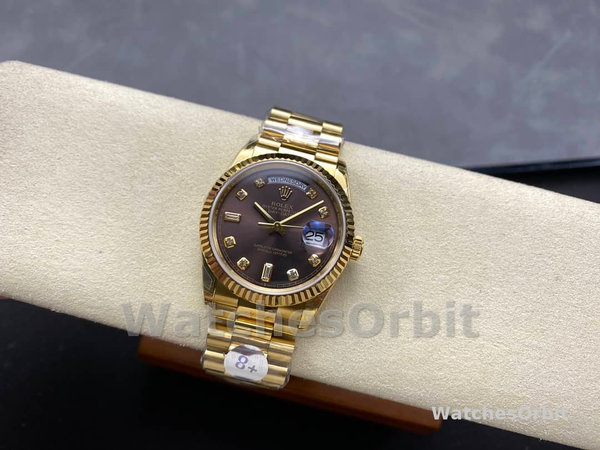 Replica Rolex Day-Date 36mm voor heren-128238 Geribbelde lunette-Donkergrijze wijzerplaat