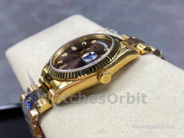 Replica Rolex Day-Date 36mm voor heren-128238 Geribbelde lunette-Donkergrijze wijzerplaat