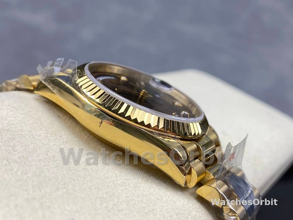 Replica Rolex Day-Date 36mm voor heren-128238 Geribbelde lunette-Donkergrijze wijzerplaat