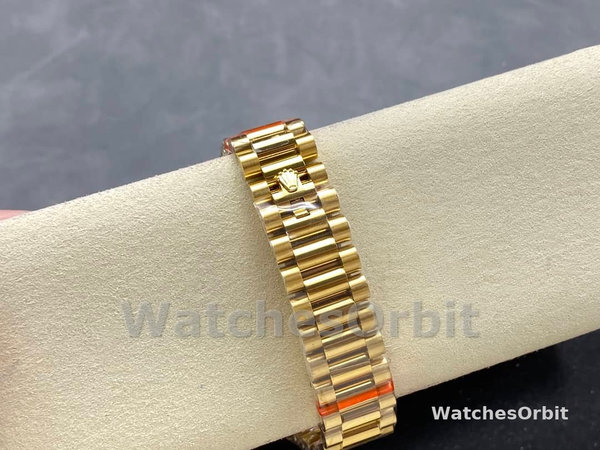 Replica Rolex Day-Date 36mm voor heren-128238 Geribbelde lunette-Donkergrijze wijzerplaat