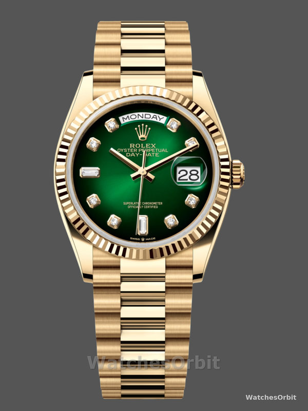 Rolex Day-Date 128238 Fluted Bezel Green Diamond Dial 36MM Unisex Replica Watch