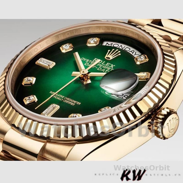 Replica Rolex Day-Date 36mm Unisex-128238-Gefleerde lunette-Groene diamanten wijzerplaat