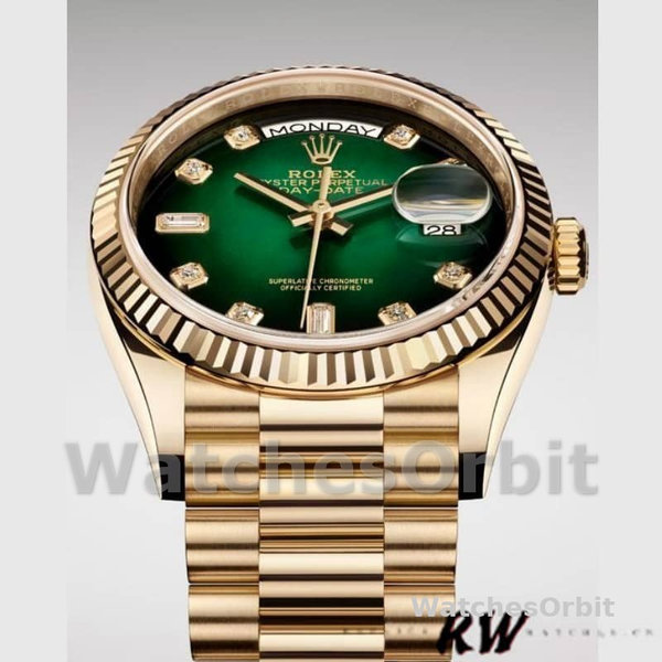 Replica Rolex Day-Date 36mm Unisex-128238-Gefleerde lunette-Groene diamanten wijzerplaat