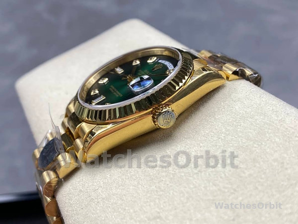 Replica Rolex Day-Date 36mm Unisex-128238-Gefleerde lunette-Groene diamanten wijzerplaat