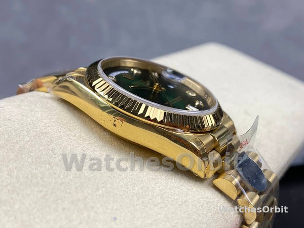 Replica Rolex Day-Date 36mm Unisex-128238-Gefleerde lunette-Groene diamanten wijzerplaat