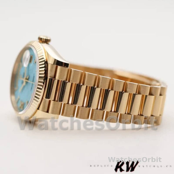 Replica Rolex Day-Date 36mm voor heren-128238 Geribbelde lunette-Turkoois Diamanten Wijzerplaat Turquoise
