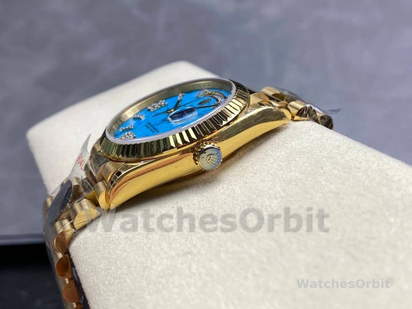 Replica Rolex Day-Date 36mm voor heren-128238 Geribbelde lunette-Turkoois Diamanten Wijzerplaat Turquoise
