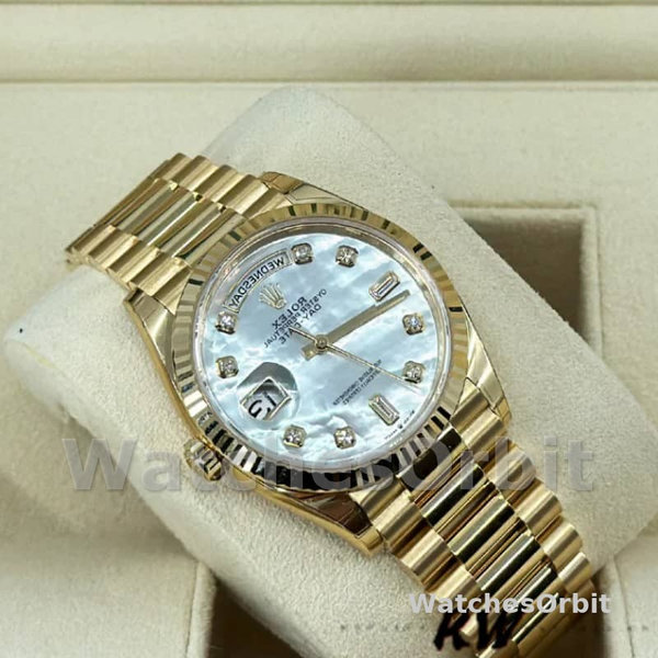 Replica Rolex Day-Date 36mm Unisex-128238 Geribbelde lunette-Wit MOP Wijzerplaat MOP