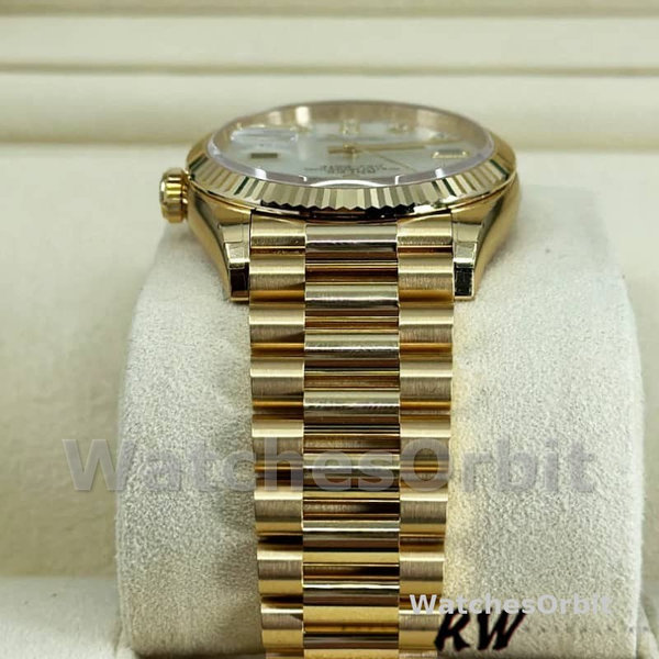 Replica Rolex Day-Date 36mm Unisex-128238 Geribbelde lunette-Wit MOP Wijzerplaat MOP