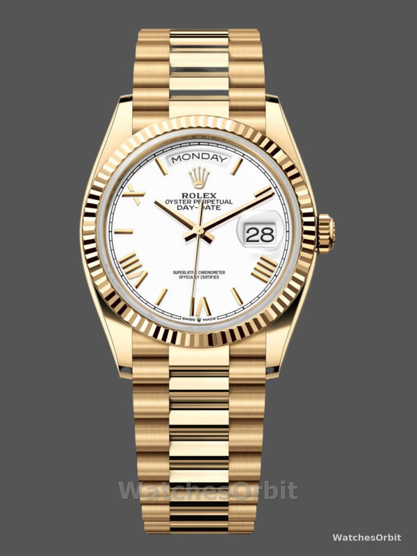 Rolex Day-Date 128238 Fluted Bezel White Roman Dial 36MM Replica Watch