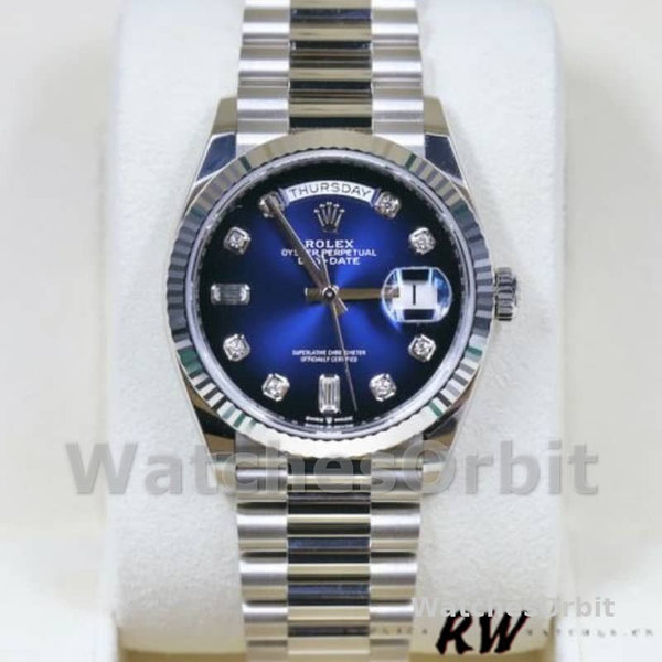 Replica Rolex Day-Date 36mm Unisex-128239-Blue Ombre Diamond Dial Blauw