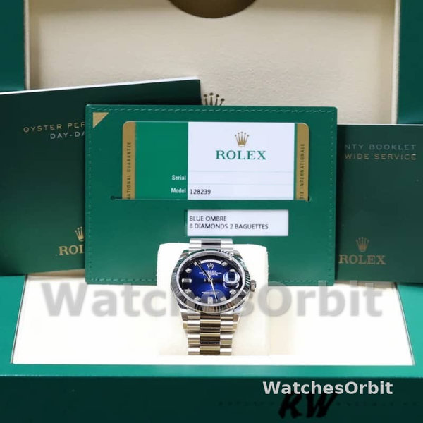 Replica Rolex Day-Date 36mm Unisex-128239-Blue Ombre Diamond Dial Blauw