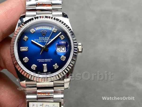 Replica Rolex Day-Date 36mm Unisex-128239-Blue Ombre Diamond Dial Blauw