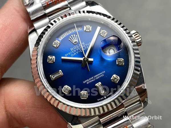 Replica Rolex Day-Date 36mm Unisex-128239-Blue Ombre Diamond Dial Blauw