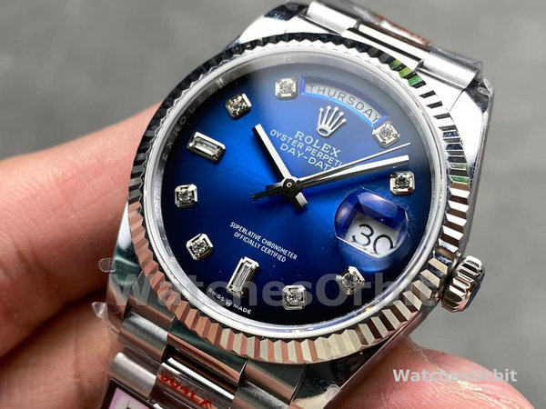 Replica Rolex Day-Date 36mm Unisex-128239-Blue Ombre Diamond Dial Blauw