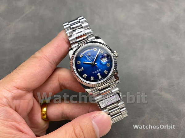 Replica Rolex Day-Date 36mm Unisex-128239-Blue Ombre Diamond Dial Blauw