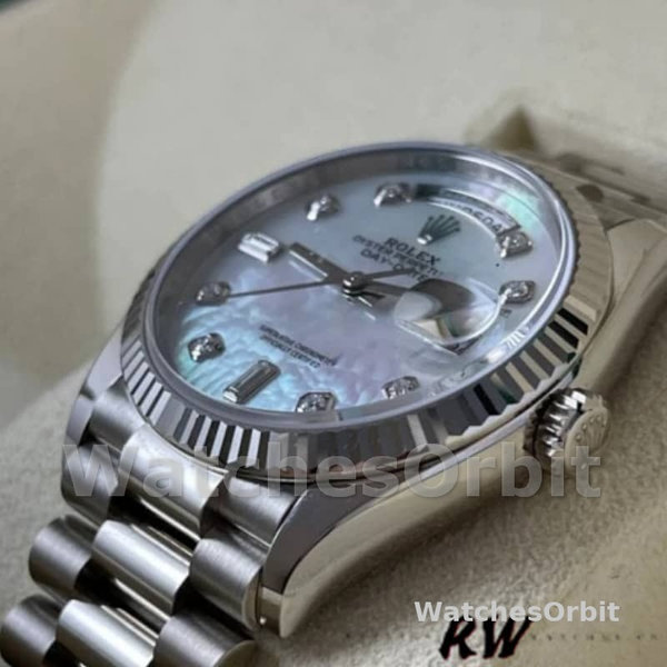 Replica Rolex Day-Date 36mm unisex-128239-Wit goud-Parelmoer wijzerplaat MOP