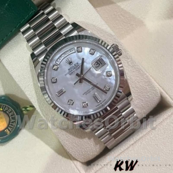 Replica Rolex Day-Date 36mm unisex-128239-Wit goud-Parelmoer wijzerplaat MOP